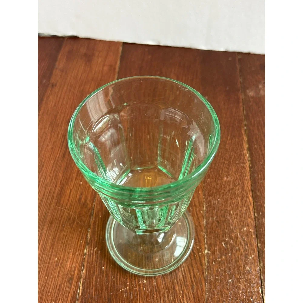 Bormioli Rocco Green Glass Goblet Rock Bar Paneled Footed Water Wine Glass Italy